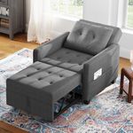 Vesgantti 3 in 1 Sofa Bed Dark Grey, Convertible Sleeper Chair Bed with Adjustable Backrest, Fabric Single Sofa Bed Chair with Side Pockets, Foldable Sofa Bed, Pull Out Sofa Bed for Living Room