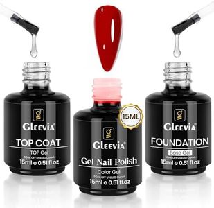 Gleevia 3Pcs 15ml Apple Red Jelly Gel Polish with No Wipe Glossy Top Coat and Base Coat Combo Set Manicure Salon DIY Gel Nail Art Design Decoration Gift for Her