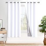 XWZO 100% Blackout Curtains 63 Inches Length- Full Shade Window Drapes Thermal Insulated Double Layer with Black Liner for Bedroom/Living Room, Grommet Top, White, W52 x L63, Set of 2