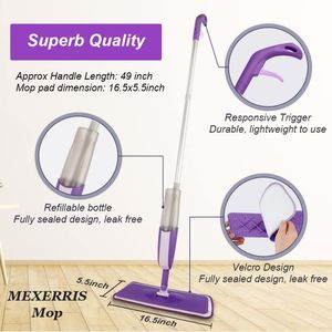 MEXERRIS Microfibre Spray Mop – Floor Cleaning with Refillable Bottle