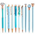 HLPHA Fancy Pen,10Pcs Blue Glitter Pens with Gem for Journaling,Gift Set for Women Girls,Sparkle Beautiful Pens,Black Ink 1mm(10 Pcs)