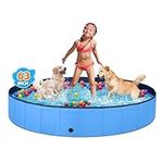 Jecoo Dog Pool for Large Dogs Kiddie Pool Hard Plastic Foldable Dog Bathing Tub Portable Outside Kids Swimming Pool Whelping Box for Pets and Dogs (63"x12")