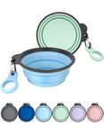 Heouvo Collapsible Dog Bowls with Bottle Carrier, 2 Pack Travel Dog Water Bowl with Upgraded Carabiner, One-piece Molded Rim No Fall Off or Crack (Sky Blue/Sprout Green, Small(Pack of 2))