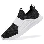 ALEADER Slip On Sneakers for Women for Walking, Energy Cloud Womens Tennis Shoes, Comfortable Casual Shoes for Athletic Gym Travel, Black/White, 5 UK