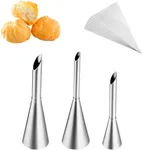 Kasmoire 3Pcs Cream Icing Piping Nozzle Tips,Stainless Steel Long Puff Nozzle Tip With 10Pcs Disposable Piping Bags,Puff Pastry Filling Cake Decorating Tools