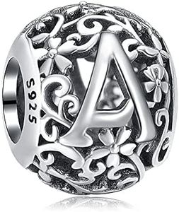 Annmors Women's Letter A Charms for Bracelet 925 Sterling Silver Pendant Vintage Alphabet Bead Spell the Word Collection, Cubic Zirconia
