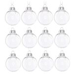 Christmas Clear Baubles Transparent Ball Plastic Fillable Sphere Ornament for Xmas Tree/Home Decoration/Wedding/Birthday/Party/Gift Box (60mm, Set of 12pcs)