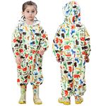 JinBei Girls Raincoat Kids Puddle Suits Hooded Rainwear Lightweight Boys Yellow Onesie Waterproof Rainsuit Animals Dinosaur Pattern Portable Breathable PVC Transparent Hat Brim Zipper 3-5 Years