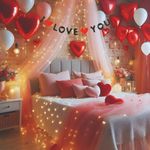 Hemito 30 Pc Tent Romantic Decoration Set– I Love You Banner Heart Backdrop with Fairy LED Lights|First Night Anniversary Decoration Items for bedroom|Couple,Boyfriend,Husband