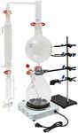 LyeXD 2000ml Essential Oil Distillation Apparatus Lab Glassware Kits with Condenser + Hot Stove + Essential Oil Separator, Lab Glassware Distillation Kit Water Distiller Purifie, 24/40, 40/38 Joint