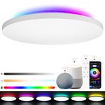 LUTW Smart LED Ceiling Light with RGB Backlight, 24W Dimmable Ceiling Light with Remote Control 2400LM 2700K-6500K IP54 Waterproof Bathroom Lights Work with Alexa, Google Home Ø28CM