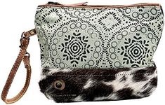 Myra Bag Floral Upcycled Canvas & Cowhide Wristlet Bag S-1143