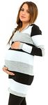 HAPPY MAMA Women's Maternity Stretch Knit Colour Block Jumper Dress Stripes 405p (Black, UK 8/10, S/M)