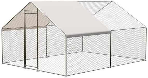 ShiningLove Large Metal Chicken Coop, Walk-in Poultry Cage, Chicken House with Waterproof and Anti-Ultraviolet Cover for Outdoor Yard Farm Silver 9.8X13.1X6.6FT