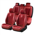 Coverado Car Seat Covers Full Set, Red Seat Covers for Cars 5 Seats, Breathable Fabric& Faux Leather Car Seat Cushions, Front and Rear Car Seat Protectors, Universal Seat Covers Fit for Most Vehicles