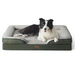 Bedsure Large Dog Bed Sofa - Washable Orthopedic Dog Beds and Couch with Removable Flannel Cover, Waterproof Dog Pillow with U-Shape Bolster, Dark Green Squre Pet Bed, 89x63x16cm