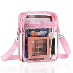 MoKo Clear Bag Stadium Approved for Women, Crossbody Bag Purse Adjustable Strap Shoulder Bags for Concerts Festival Sports Events, Pink+Clear