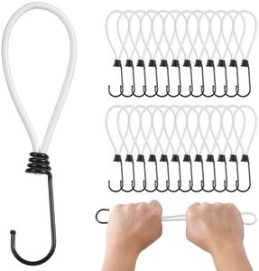 PRETEX Bungee Cords with Hooks, 25pcs, 18cm/7in, White