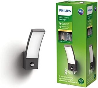 PHILIPS LED Splay Outdoor Wall Light with Motion Sensor [Warm White - Anthracite Grey] Water Resistant IP44, for Garden, Patio and Terrace Lighting.