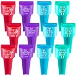 Roshtia 12 Pcs Beach Cup Holder with Pocket Plastic Multifunction Sand Cup Holder Beach Drink Holder for Sand Beverage Phone Sunglass Sunshine Mermaid Beach Sand Coasters for Vacation Beach Accessory