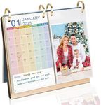 ZEEYUAN 4x6 Desktop Flip Photo Album and 2025 Desk Calendar, Small Desk Calendar Jan 2025-Jun 2026 with Notepads, 4x6 Flip Photo Album on Standing 40 Pockets