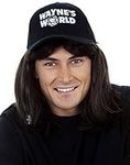 ALLAURA - Wayne Wig with Hat - Costume Wigs For Men 80s Heavy Metal Rocker Wig 1980s Black Mullet Wig - Halloween Costumes for Men