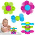 Guibola Suction Cup Spinners Toys for Toddlers 1-3 Pack of 3 Bath Toys for 1 2 Year Old Boys/Girls Sensory Toys for Babies 10-12 Months Fidget Travel Toys for Kids 4-8 Years Old