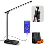 LED Desk Lamp, Cordless Reading Table Lamp with USB Charging Port, 5 Colour Modes & 7 Brightness Levels, Night Light, Timer, Memory Function, Battery Led Desk Light Office Lamp for Study, Work (Black)