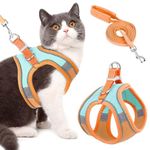 PRAGAT VIEW Cat Harness with 1.5m Leash, Cat Belt Adjustable Size Breathable Cat Vest Strap with Safety Reflective Strip, Cat Leash with Harness for Small Cat and Dog (M, Orange)