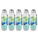 MILTON Helix 1000 Pet Water Bottles, Set of 5, 1 Litre Each, Green, Reusable Plastic Fridge Bottle, BPA Free and Leak Proof Bottles for Travel, Work