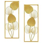 qiangXINGYai Set of 2 Gold Wall Decor Aesthetic, Metal Bedroom Art Wall Decor, Large Leaf Metal Wall Art Decor for Living Room, Bedroom, Kitchen, Dining Room, Office, Home Decor (32" X 12")