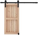 CCJH 5FT/152cm Sliding Barn Door Hardware Closet Set for Single Wooden Door, Modern Black Sliding Door Kits,Upgrade