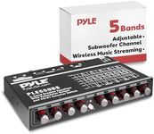 Pyle 5 Bands Graphic Equalizer - Wireless with Subwoofer Channel Sub Volume Control, Stereo RCA Output, Low Bass Filter with Adjustable Control, Aux RCA Input, Blue LED Indicator, 7 x 4.72 x 1.18 in