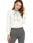 Allegra K Women's Long Sleeve Blouse Bow Tie Button Down Business Casual Work Shirt Top White Small