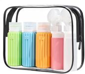 HEYMKGO 5 Pack Travel Bottles Set - 3 Leak Proof Silicone Squeezable Containers for Toiletries,2 Pump Bottles, Conditioner, Shampoo, Face & Body Wash Accessories