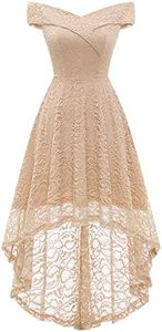 Homrain Abiti da Donna Elegante off Spalla Abiti a Pieghe Abiti da Sposa in Pizzo Alto Basso Abito da Cerimonia da Sera per Banchetti Champagne S