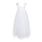 iEFiEL Girls Tulle Flower Girl Dress Princess Pageant Wedding Bridesmaid Gown White 12