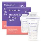 Lansinoh Breast Milk Storage Bags Breastmilk Pouches for fridge or freezer use, store flat or standing, BPA and BPS free, pre-sterilised, double zipper seal, Pack of 100