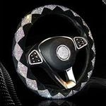 Sparkly Diamond Bling Steering Wheel Cover for Women Rhinestone, 14.5 - 15 inch Colorful Crystal Velvet Anti-Slip Wheel Protector Cute Girl Car Accessories Fuzzy, Black