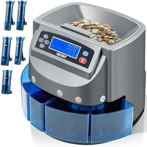 Professional USD Coin Counter Coin Sorter Wrapper Machine, Change Counter and Roller with LCD Display, Automatic Coin Rolling Roller Machine, Sorts 270 Coins/Min – Included 5 Coin Bins & Tubes