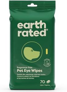 Earth Rated Pet Eye Wipes, Hypoallergenic Cleaner for Dogs & Cats Eyes to Remove Dirt & Discharge, Fragrance Free, 70 Count