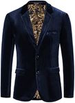 PJ PAUL JONES Mens Velvet Blazer Two Button Sport Coat Solid Slim Fit Suit Jacket for Dinner Prom Wedding, Navy, Medium