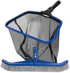 POOLAZA Aluminum Frame Pool Skimmer Net & 16.5'' Pool Brush Head, Deep Bag Pool Net Skimmer & Pool Brushes for Cleaning Pool Walls, Professional Pool Cleaning Kit for Above Ground Pool &Inground Pools