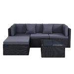 Panana Rattan Garden Furniture Set 4 Seater Sectional Modular Combination Patio Lounge Sofa Chair Table Stool for Outdoor Backyard Poolside Black Base with Grey Cushions