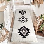 DEXDE Boho Bathroom Rug Runner 24x60 Long Bath Mat for Bathroom Bedroom Hallway Kitchen Luxury Soft Absorbent Large Bohemian Carpet Runner Moroccan Geometric Farmhouse Decor, Black White