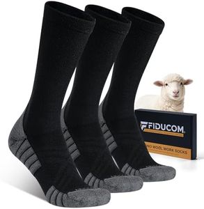 Fiducom Merino Wool Work Socks for Men 3 Pairs Cushioned Boot Socks Moisture-Wicking Breathable Ideal for Long Shifts Heavy Duty Jobs