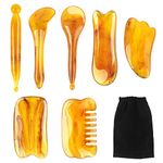 7 PCS Gua Sha Scraping Massage Tool Gua Sha Facial Massage Tool Natural Resin Gua Sha Scraper Board Health Care Beauty Body Face Massage Tool for Unblock Meridians Eliminate Fatigue