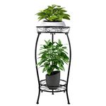 Plant Stand Indoor,2 Tier 27.1'' Metal Tall Plant Stands Outdoor,Corner Potted Holder,Flower Stand,Rustproof Decorative Plants Shelf Rack for Corner, Patio, Living Room, Garden (Black)