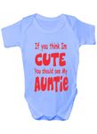 Print4U Think I'm Cute See My Auntie~Funny Babygrow~Babies Gift Boy/Girl Vest Babies 3-6 blue