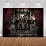 Mocsicka Horror Clown Halloween Backdrop for Photography Circus Theme Evil Clown Haunted House Giant Evil Clown Background Creepy Scary Carnival Trunk or Treat Party Decorations (7x5ft)